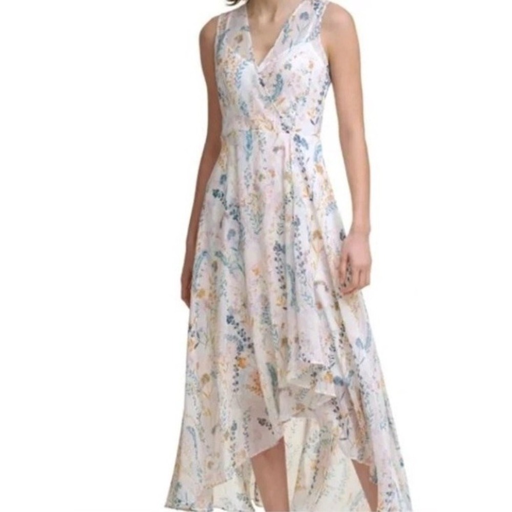 Calvin Klein 6 Sheer Floral Sleeveless Maxi Lined Cocktail Dress Women Wedding